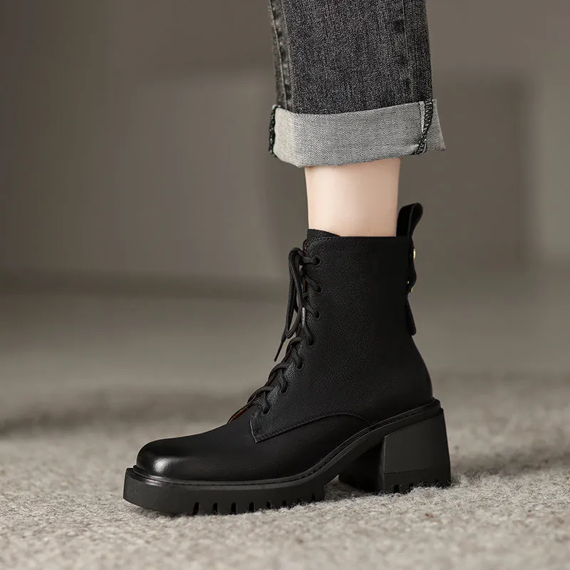 Ivy Lace up Square Toe Black Boots