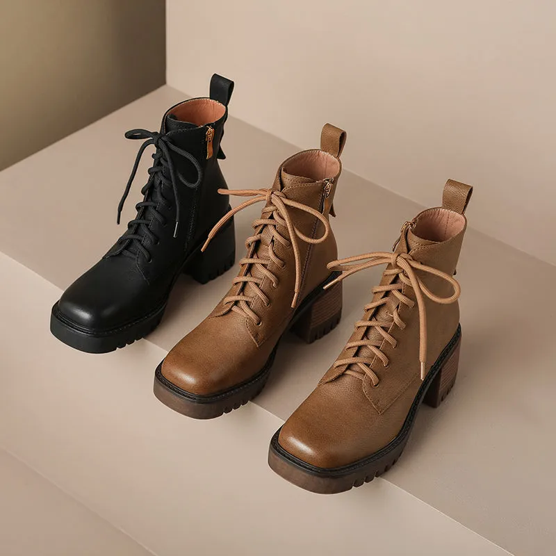 Ivy Lace up Square Toe Black Boots