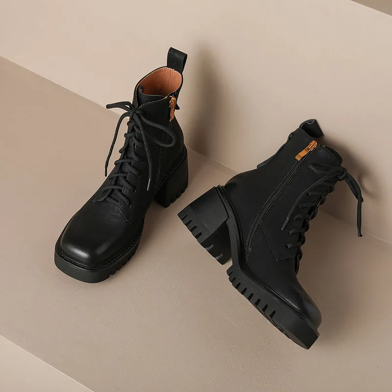 Ivy Lace up Square Toe Black Boots