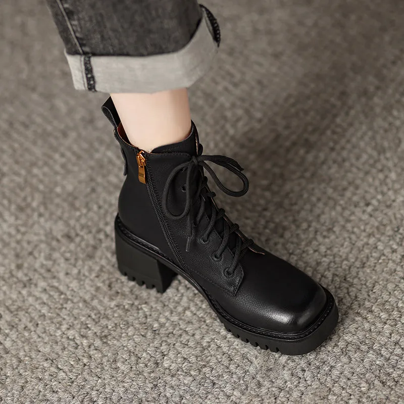 Ivy Lace up Square Toe Black Boots
