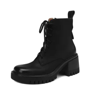Ivy Lace up Square Toe Black Boots