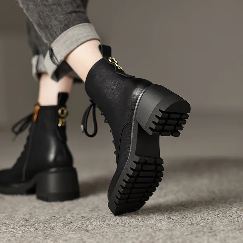 Ivy Lace up Square Toe Black Boots
