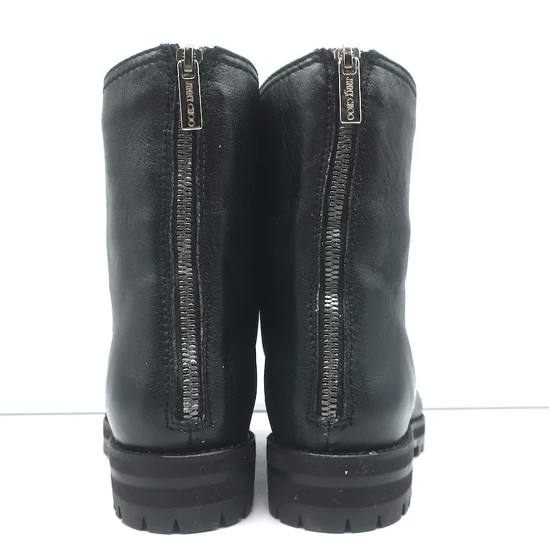 Jimmy Choo Havana Flower-Embellished Combat Boots Black Leather Size 36 NEW