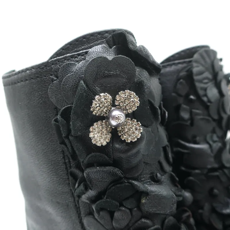 Jimmy Choo Havana Flower-Embellished Combat Boots Black Leather Size 36 NEW