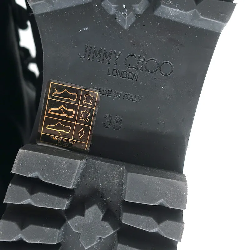 Jimmy Choo Havana Flower-Embellished Combat Boots Black Leather Size 36 NEW