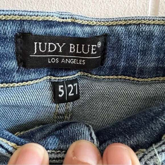 Judy Blue Mid Rise Cut Off Denim Shorts Boyfriend Fit