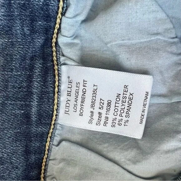 Judy Blue Mid Rise Cut Off Denim Shorts Boyfriend Fit