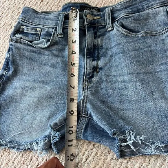 Judy Blue Mid Rise Cut Off Denim Shorts Boyfriend Fit