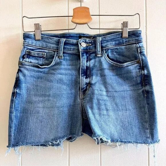 Judy Blue Mid Rise Cut Off Denim Shorts Boyfriend Fit