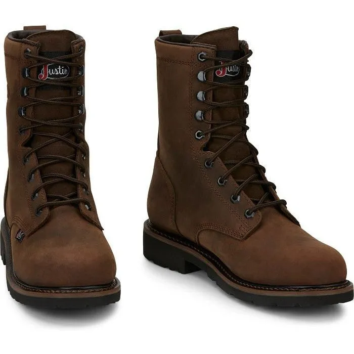 Justin Men's Drywall 8" Steel Toe WP Western Work Boot -Brown- SE961