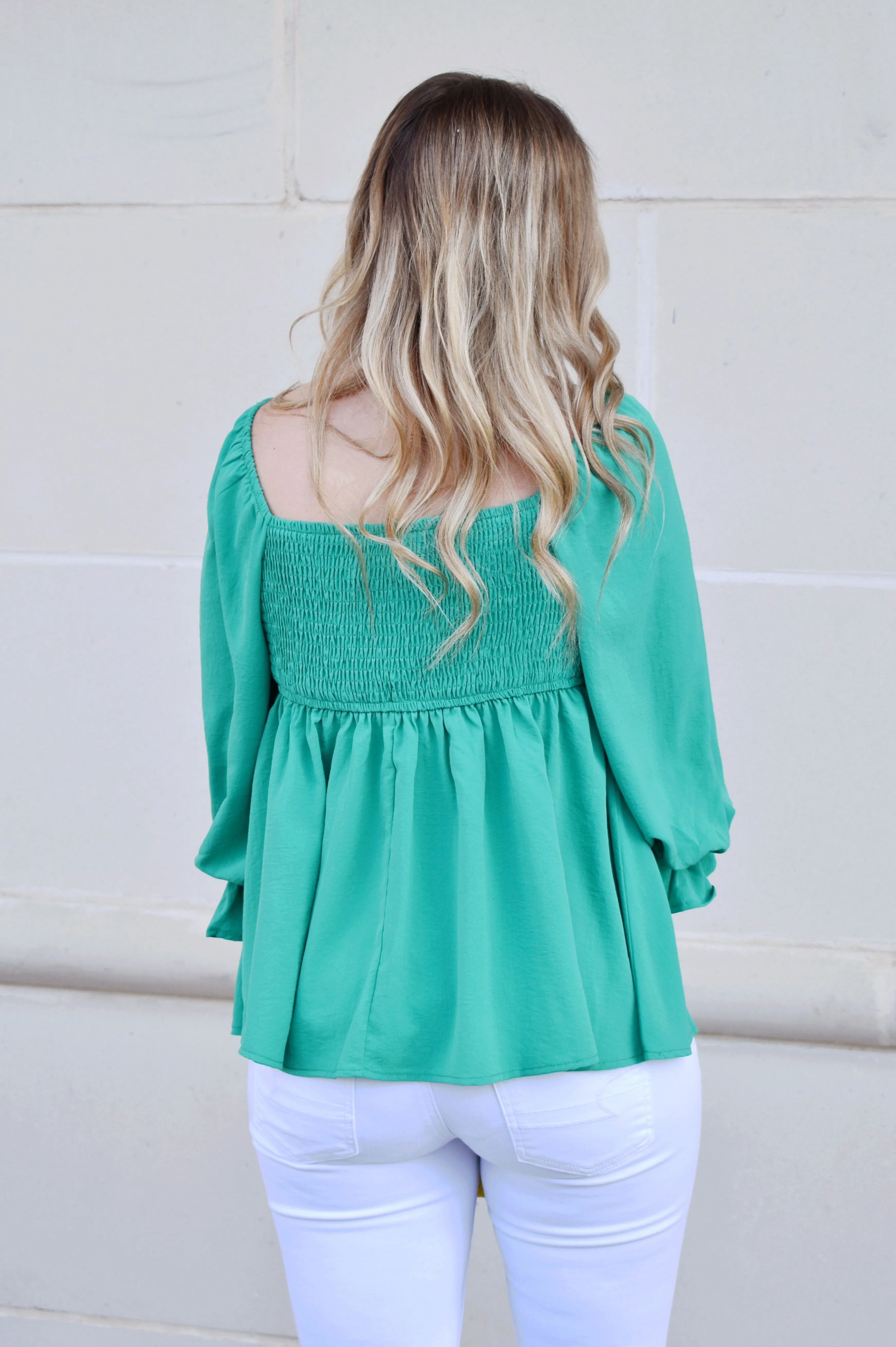 Kelly Green Square Neck Babydoll Top