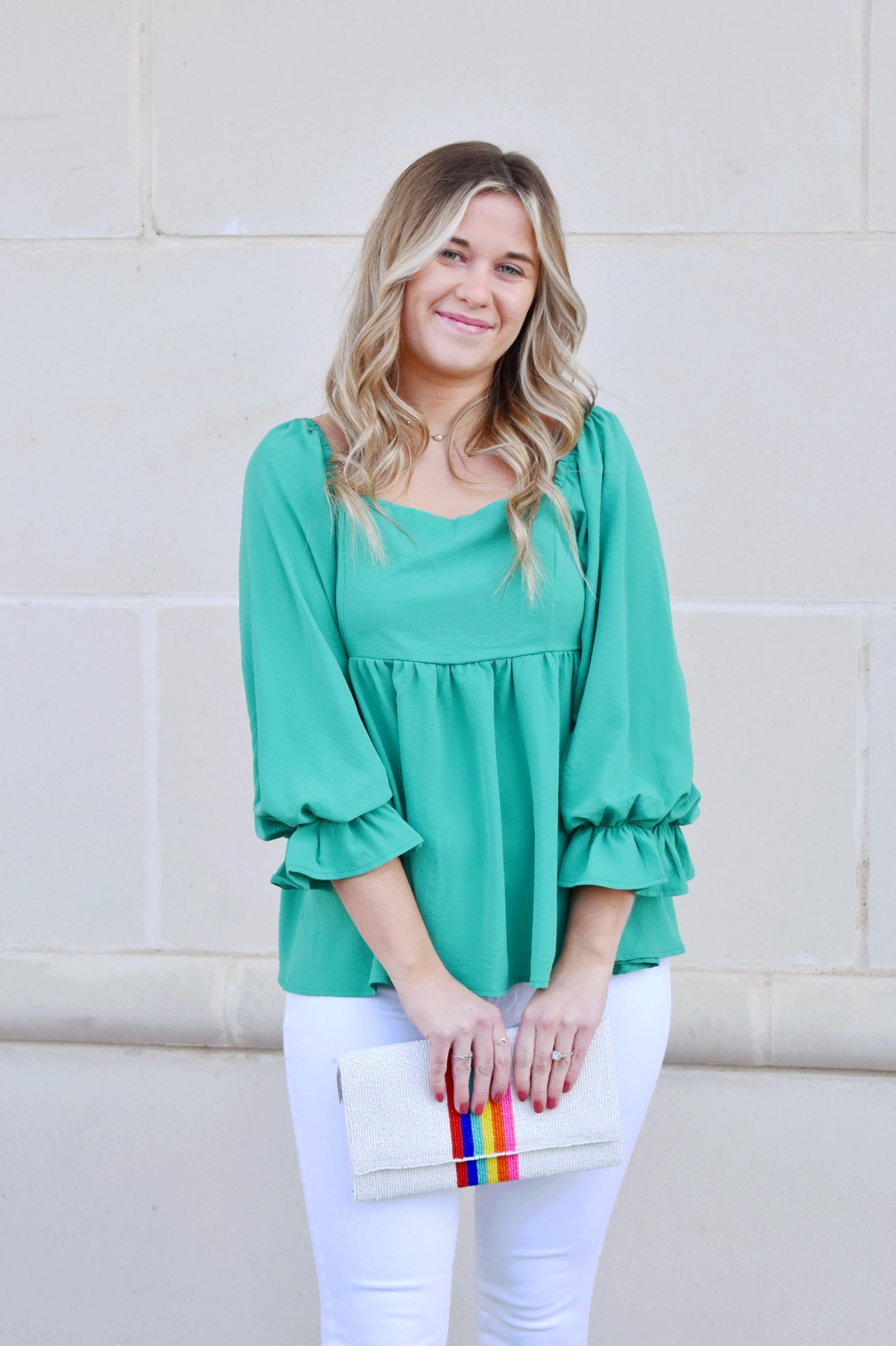 Kelly Green Square Neck Babydoll Top