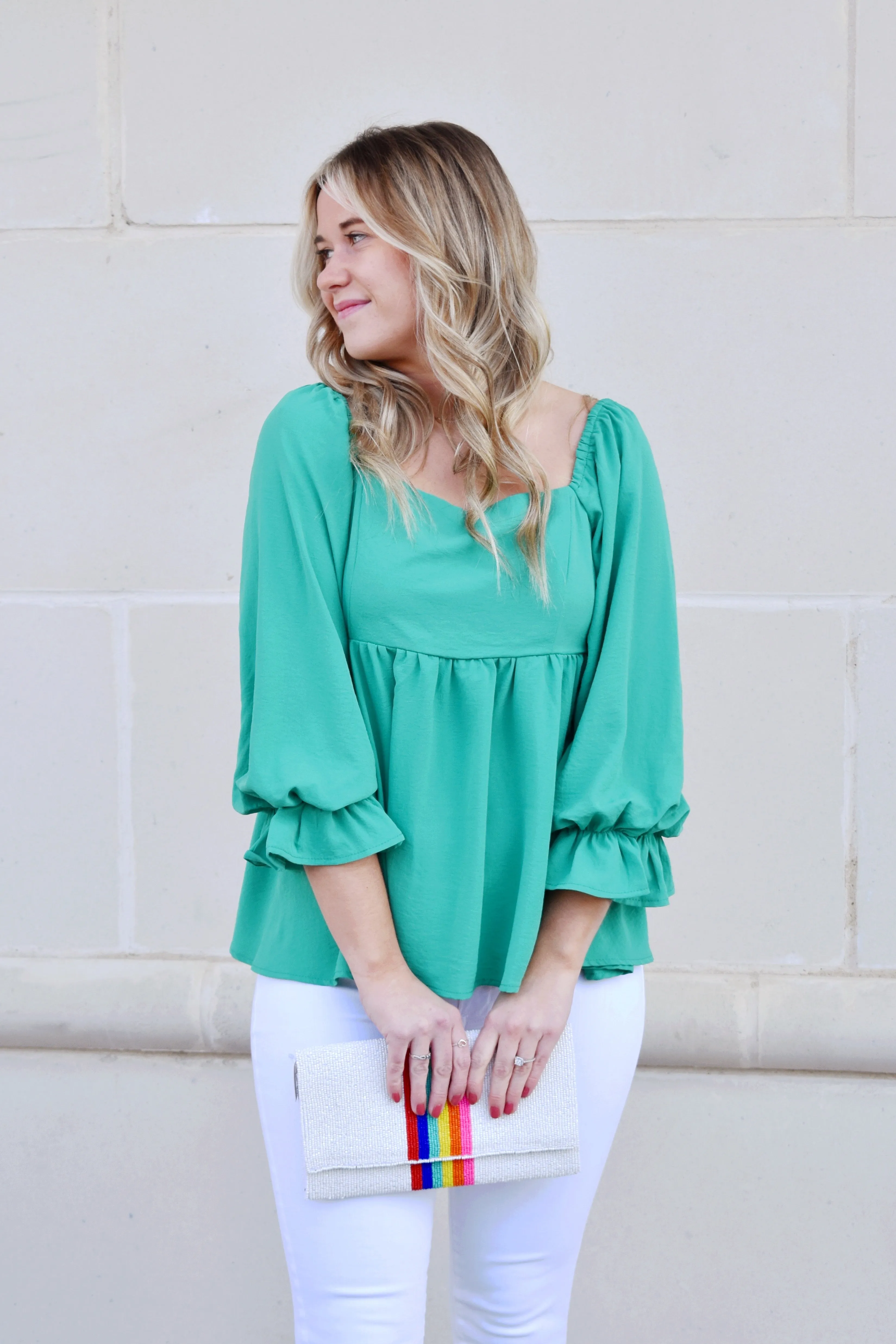 Kelly Green Square Neck Babydoll Top