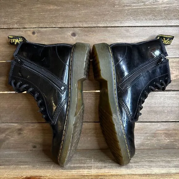 Kids Dr Martens Pascal Black Patent Leather Casual Comfort Combat Boots Size 3 Y