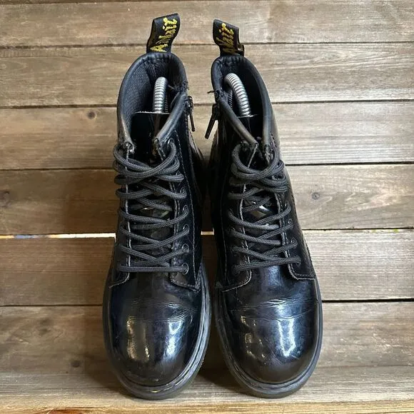 Kids Dr Martens Pascal Black Patent Leather Casual Comfort Combat Boots Size 3 Y