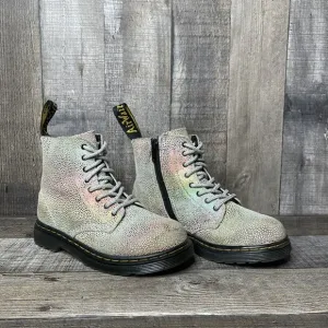 Kids Dr‎ Martens Pascal Rainbow Iridescent Suede Casual Combat Boots Size 10 C
