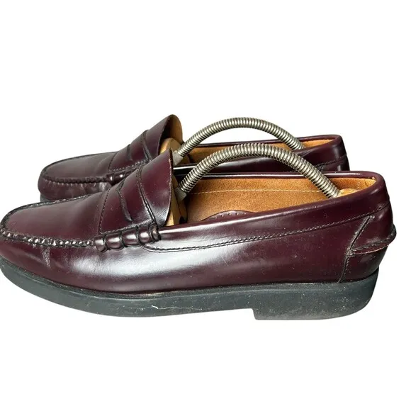 LL Bean Leather Penny Loafers Men's Size 8.5 M Burgundy Dress Shoes Minimalist