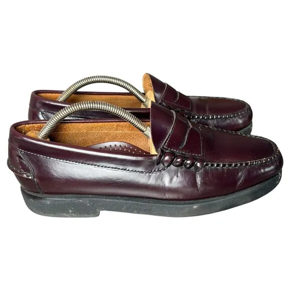 LL Bean Leather Penny Loafers Men's Size 8.5 M Burgundy Dress Shoes Minimalist
