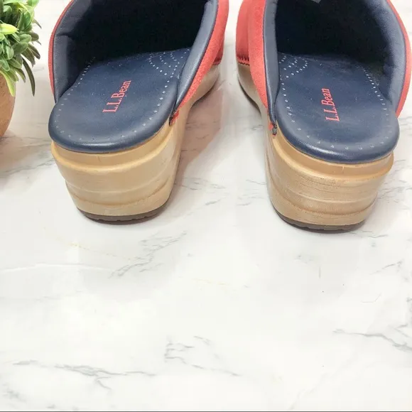 LLBean red suede anchor embroidered slip on clogs