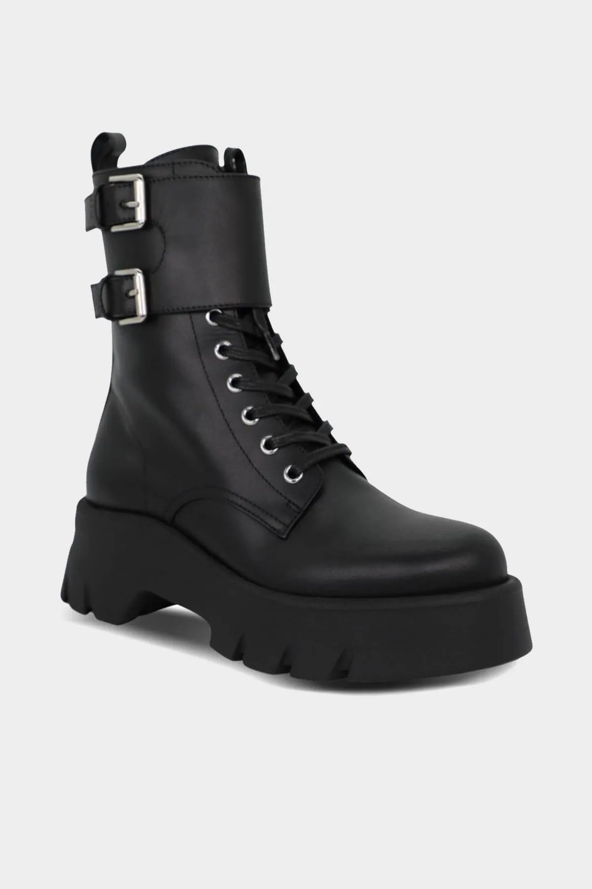 Marloe Leather Combat Boots in Black