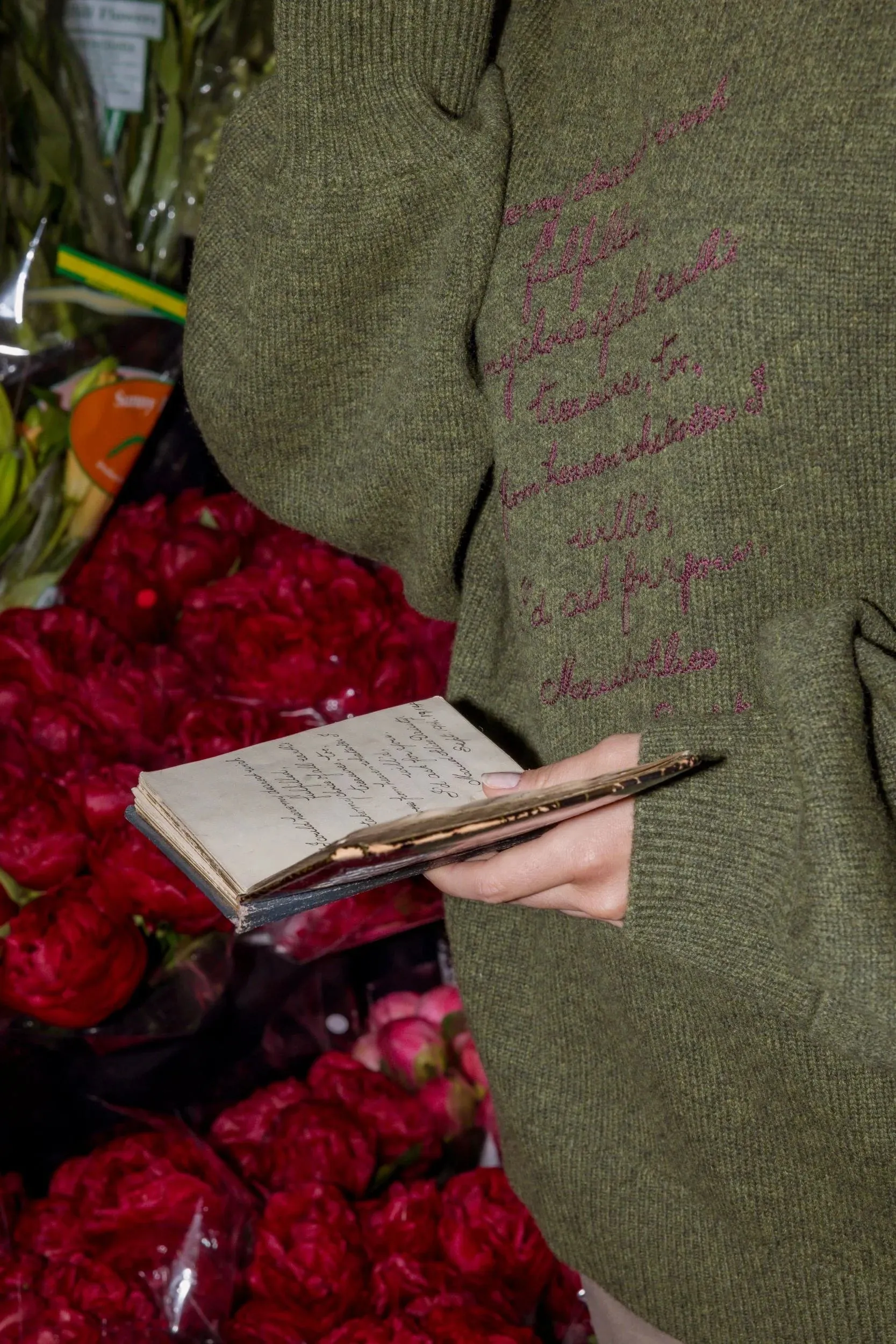 Maud Dainty Best Wishes jumper Loden Green
