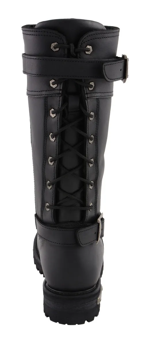 MBL9385 Women's Black 15-Inch Calf Laced Leather Riding Boots with Side Zipper