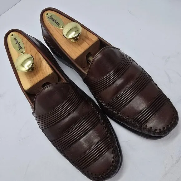 Melzan Brown Leather Slip On Loafers, Men's 9