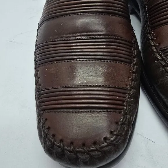 Melzan Brown Leather Slip On Loafers, Men's 9
