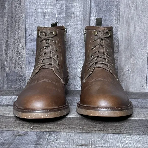 Mens Crown Vintage Johnie Brown Leather Lace Up Zip Ankle Combat Boots Size 10 M
