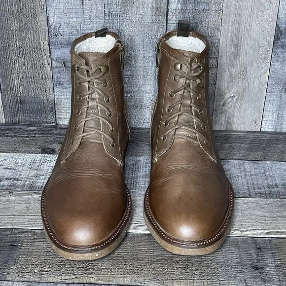 Mens Crown Vintage Johnie Brown Leather Lace Up Zip Ankle Combat Boots Size 10 M