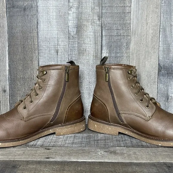 Mens Crown Vintage Johnie Brown Leather Lace Up Zip Ankle Combat Boots Size 10 M