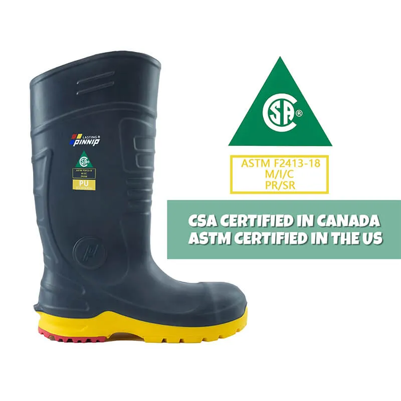 Men's CSA Approved Safety Boots - Waterproof PU Steel Toe Rubber Boots ASTM F2413-18 Acid & Oil Resistant-Gray