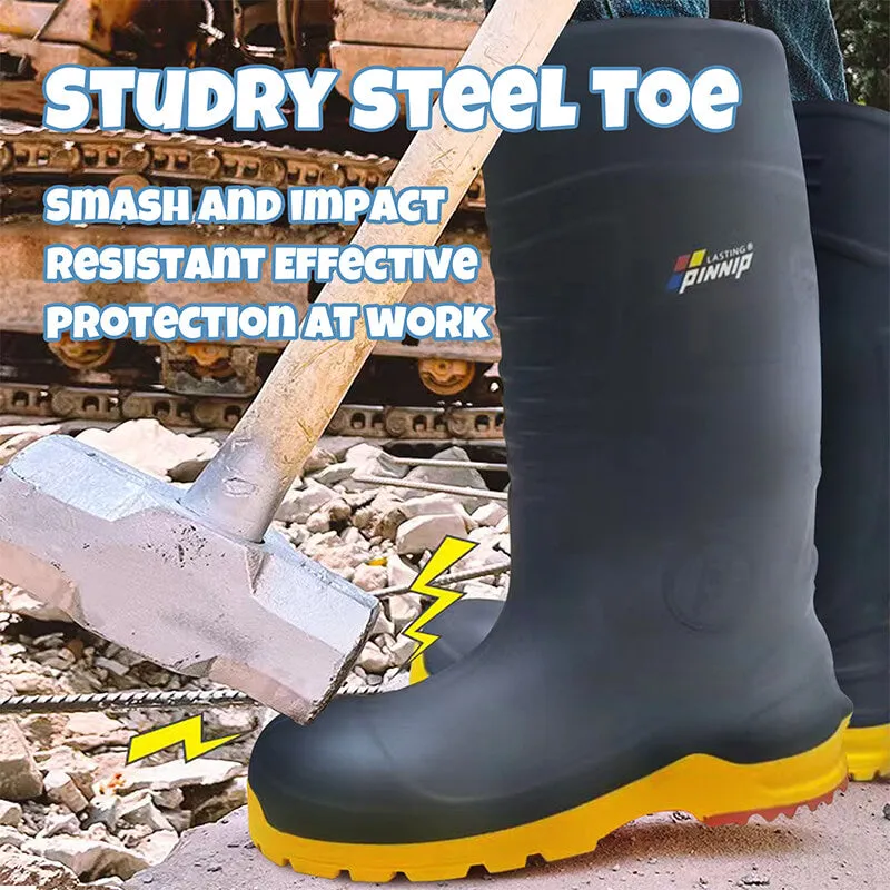Men's CSA Approved Safety Boots - Waterproof PU Steel Toe Rubber Boots ASTM F2413-18 Acid & Oil Resistant-Gray