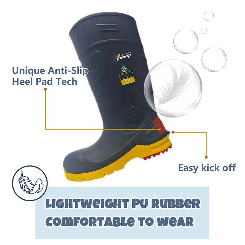 Men's CSA Approved Safety Boots - Waterproof PU Steel Toe Rubber Boots ASTM F2413-18 Acid & Oil Resistant-Gray