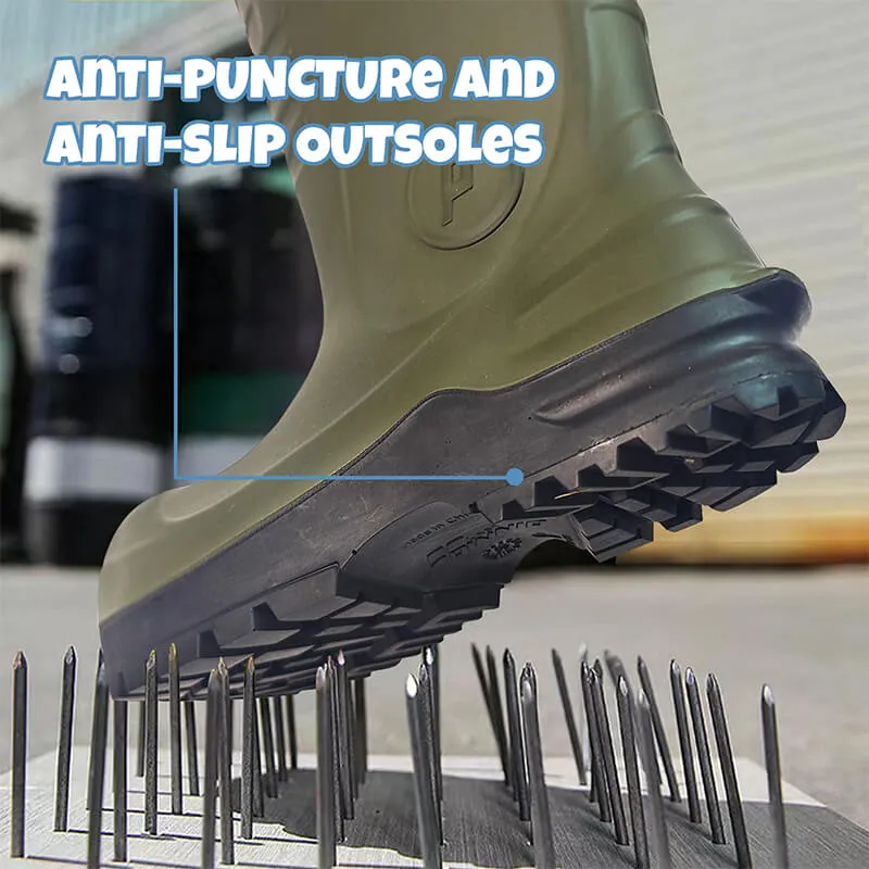 Men's CSA Approved Safety Boots - Waterproof PU Steel Toe Rubber Boots ASTM F2413-18 Acid & Oil Resistant-Green