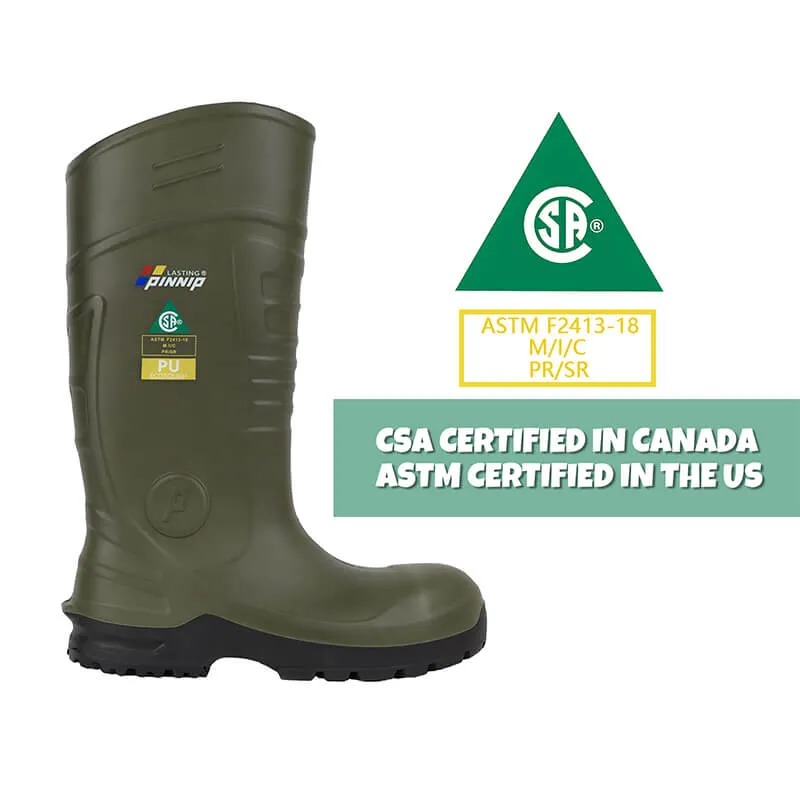 Men's CSA Approved Safety Boots - Waterproof PU Steel Toe Rubber Boots ASTM F2413-18 Acid & Oil Resistant-Green