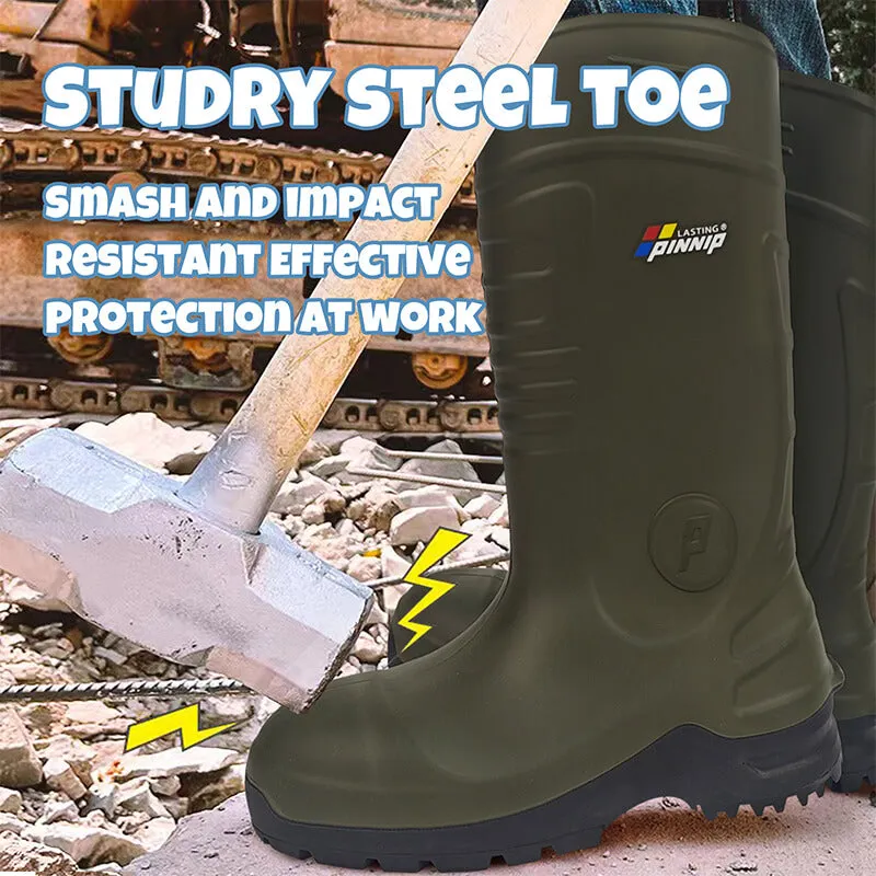 Men's CSA Approved Safety Boots - Waterproof PU Steel Toe Rubber Boots ASTM F2413-18 Acid & Oil Resistant-Green