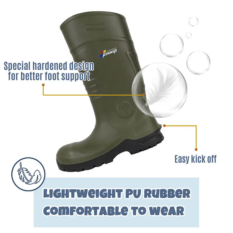 Men's CSA Approved Safety Boots - Waterproof PU Steel Toe Rubber Boots ASTM F2413-18 Acid & Oil Resistant-Green