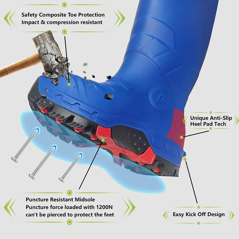 Men's Safety Boots CSA Approved Safety Boots With Composite Toe Waterproof Acid & Oil Resistant PU Work Boots ASTM F2413-18-Blue
