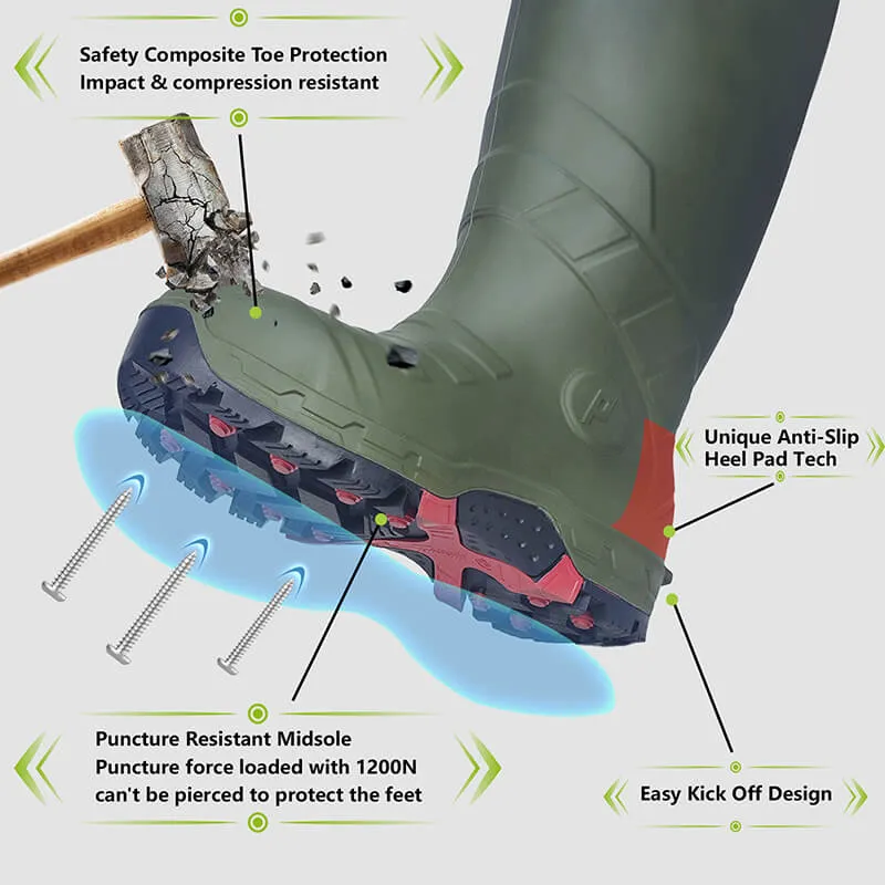 Men's Safety Boots CSA Approved Safety Boots With Composite Toe Waterproof Acid & Oil Resistant PU Work Boots ASTM F2413-18-Green