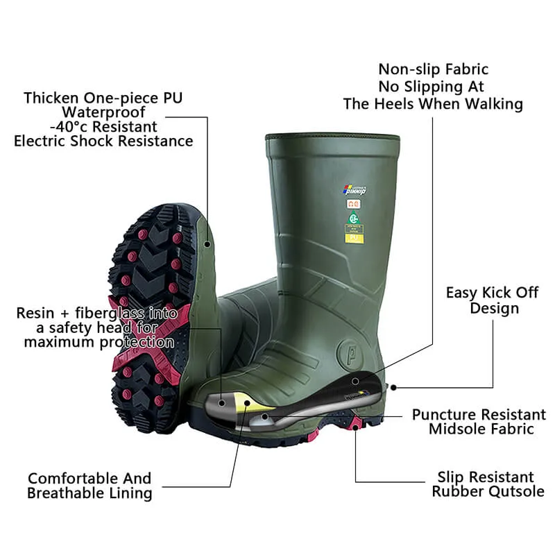 Men's Safety Boots CSA Approved Safety Boots With Composite Toe Waterproof Acid & Oil Resistant PU Work Boots ASTM F2413-18-Green
