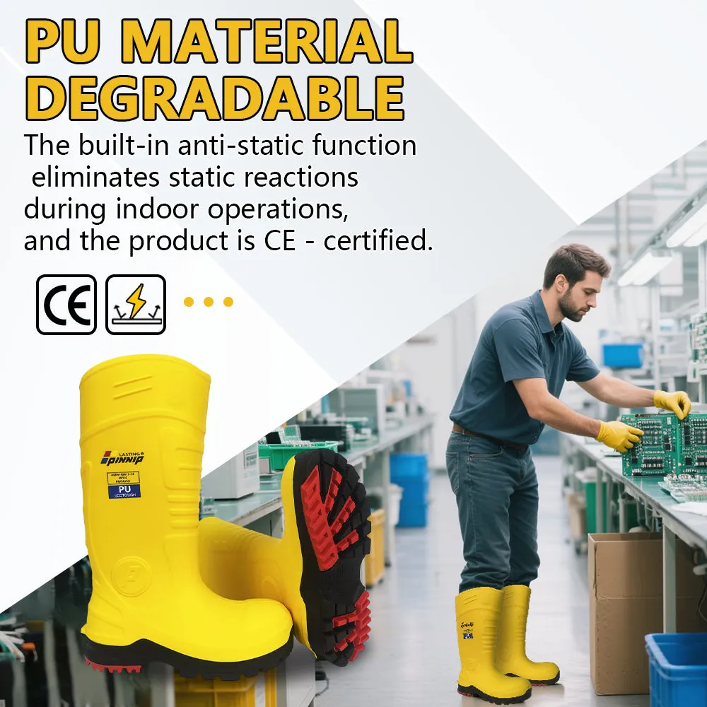 Men's Safety Boots - Waterproof PU Steel Toe Rubber Boots ASTM F2413-18 Acid & Oil Resistant-Yellow