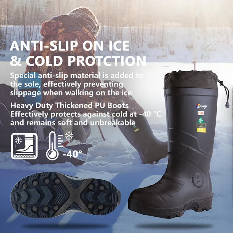 Men's Winter Rubber Work Boots CSA Approved Safety Boots Composite Toe Waterproof Insulated Acid & Oil Resistant Anti Slip For Ice-Brown