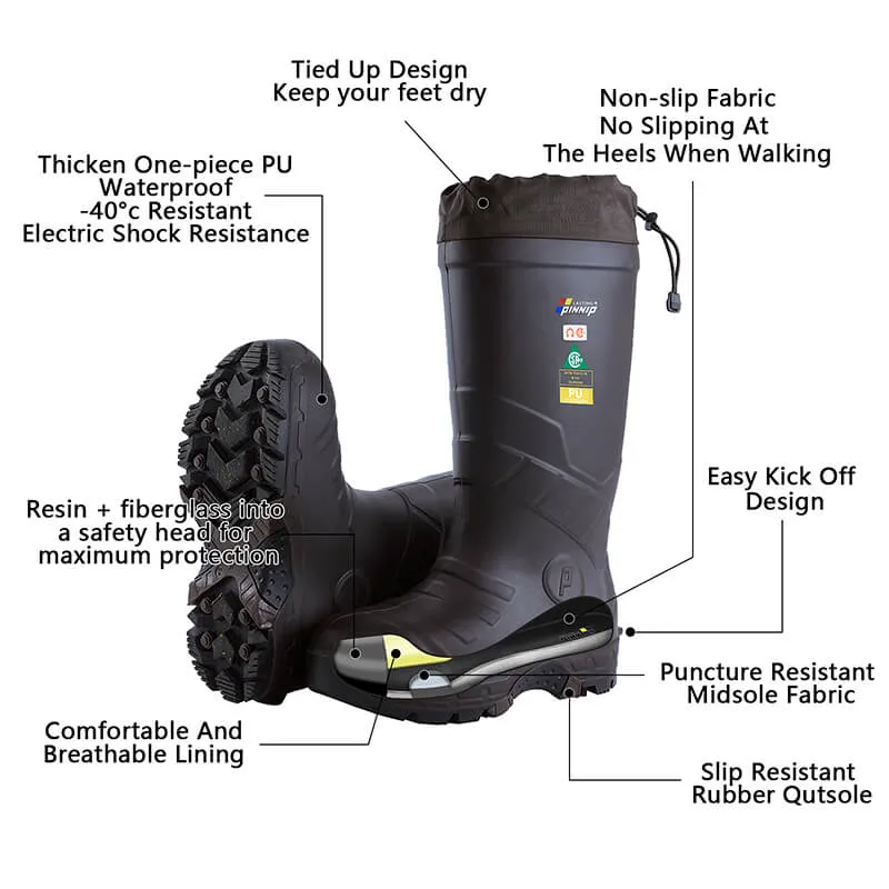 Men's Winter Rubber Work Boots CSA Approved Safety Boots Composite Toe Waterproof Insulated Acid & Oil Resistant Anti Slip For Ice-Brown