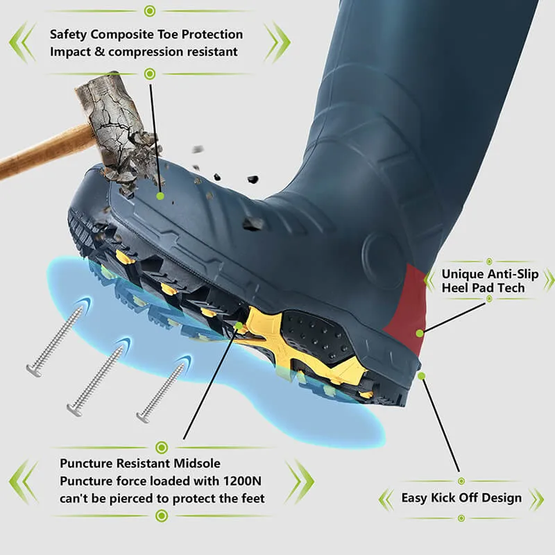 Men's Winter Rubber Work Boots CSA Approved Safety Boots Composite Toe Waterproof Insulated Acid & Oil Resistant Anti Slip For Ice-Gray