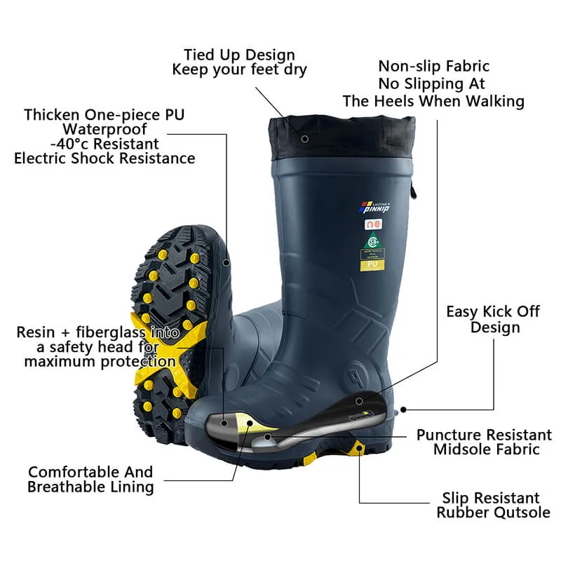 Men's Winter Rubber Work Boots CSA Approved Safety Boots Composite Toe Waterproof Insulated Acid & Oil Resistant Anti Slip For Ice-Gray
