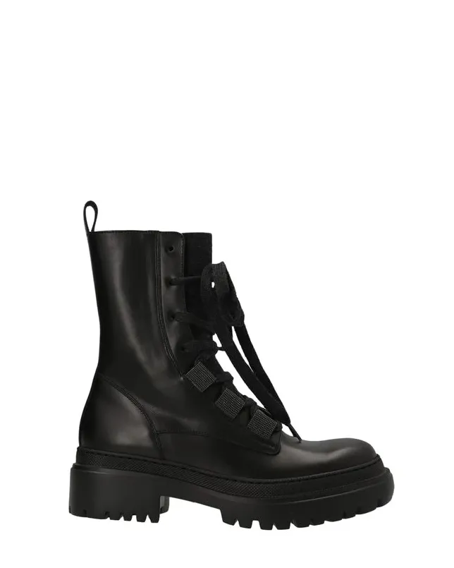 Monili Leather Combat Boots