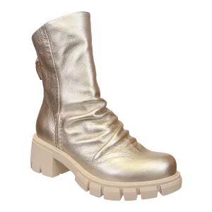 NAKED FEET - PROTOCOL in GOLD Heeled Mid Shaft Boots