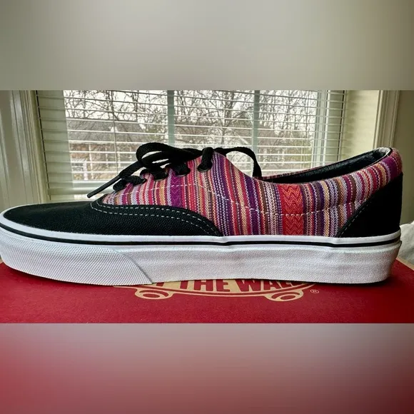 New Vans Women’s 8.5 / Men’s 7 Sneakers, Black Canvas with Colorful Woven Detail