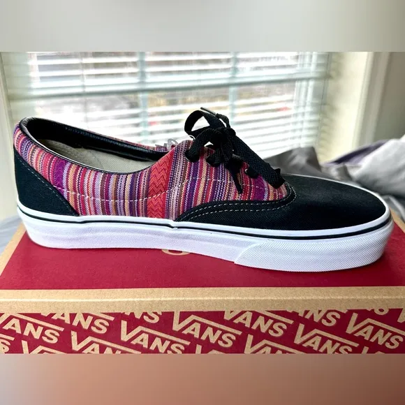 New Vans Women’s 8.5 / Men’s 7 Sneakers, Black Canvas with Colorful Woven Detail